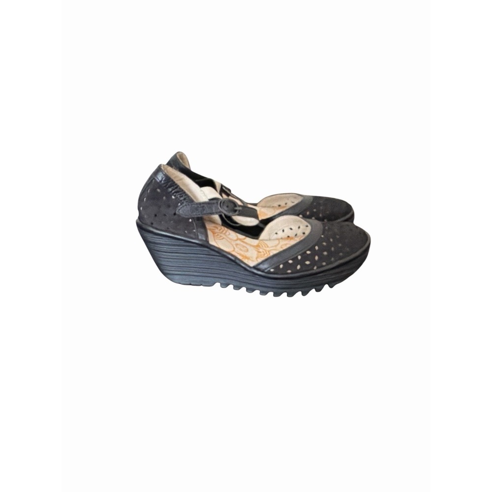 Fly London Then Cupido Black Wedges Size EU 38 US 7.5 Comfort Casual Work Office